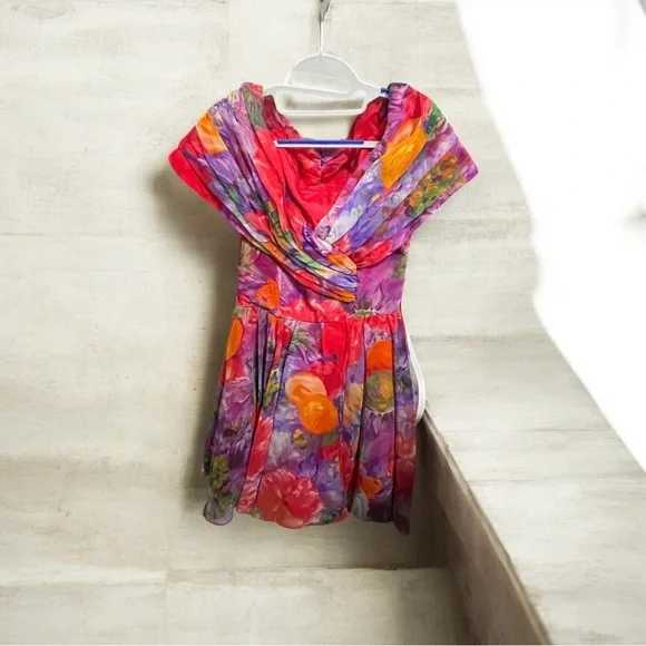 Night Way Collections Strapless Floral Dress - Red and Purple - Picture 2 of 5